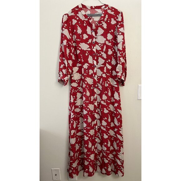 RAQUEL ALLEGRA RED LEAF PRINT DRESS S - Picture 1 of 8
